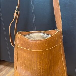 Patricia Nash Tan Leather Hobo Crossbody with Zip Pocket